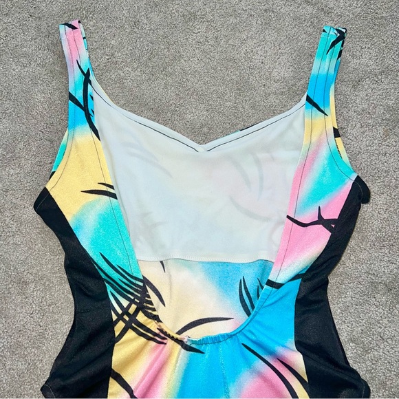 L 11/12 VTG 80’s Avon Fashion Pastel Black High Cut Aerobics One Piece Swimsuit - Picture 5 of 12